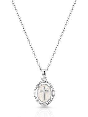 Women's Silver Plated Brass Enamel Lobster Clasp Cross Pendant Necklace